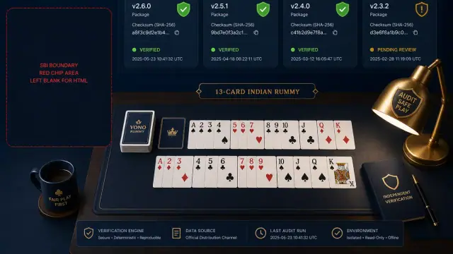 Indian Rummy APK audit console with source evidence cards on a dark desk